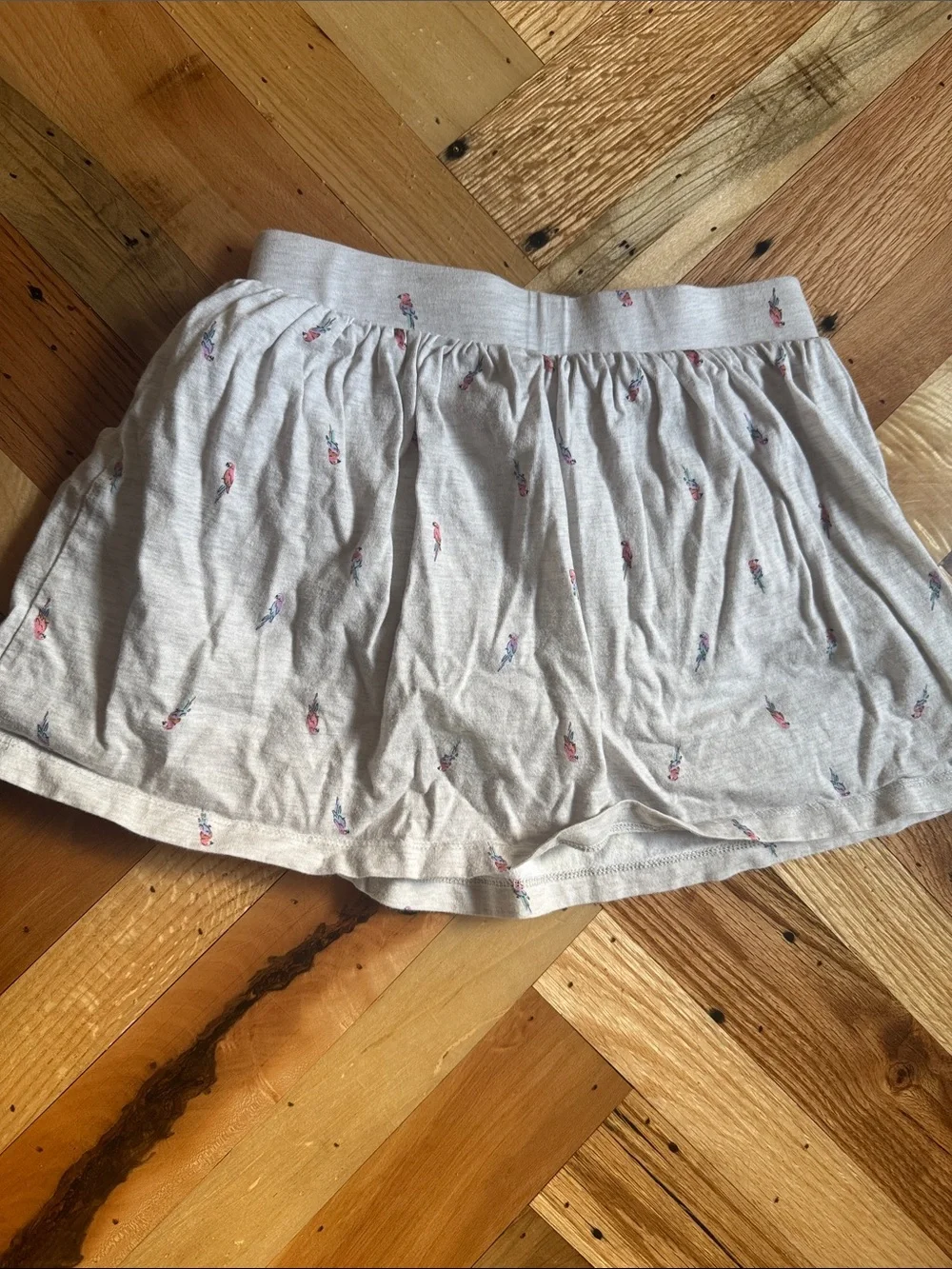 Light Gray Drawstring Skirt with Tiny Flamingo Print